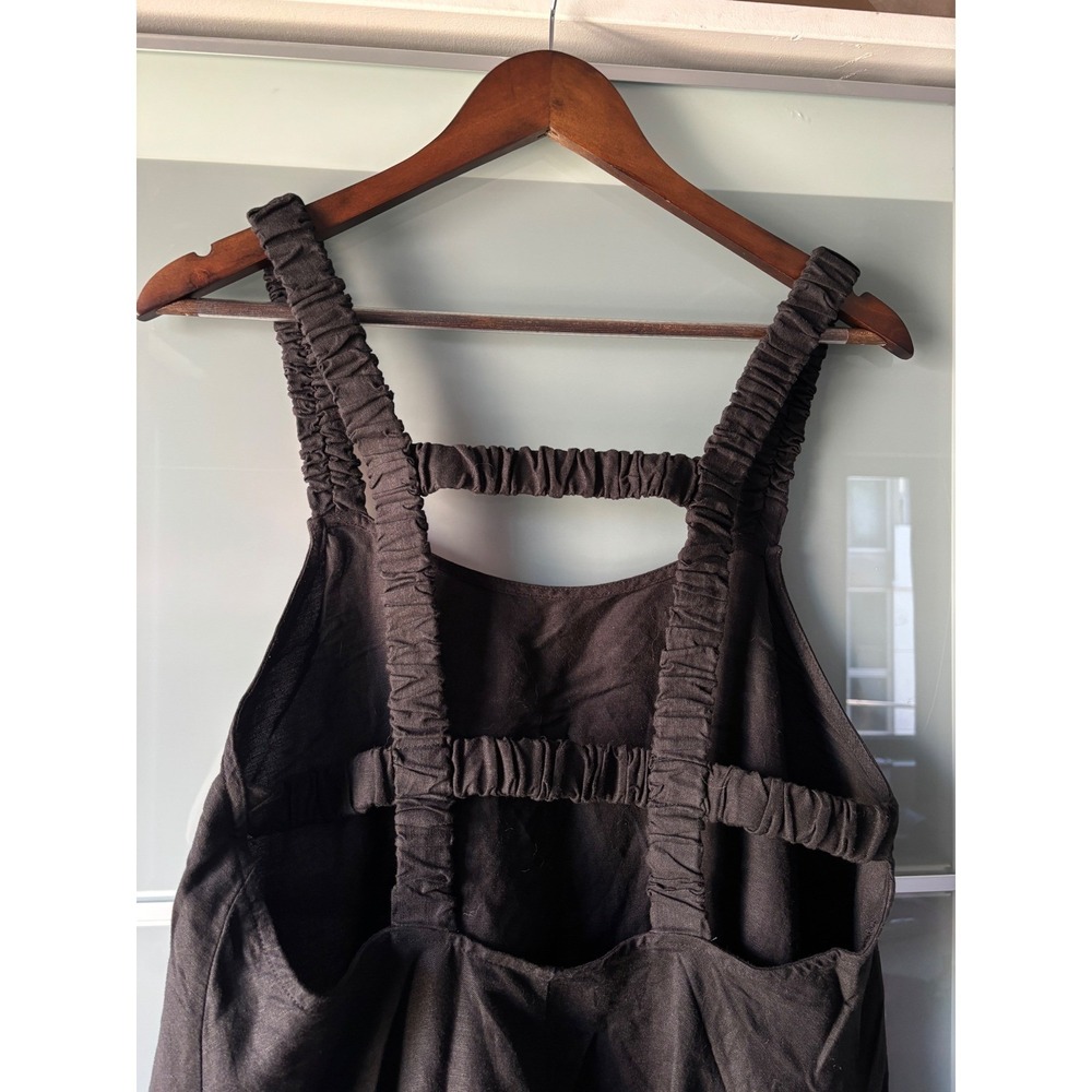 Anthropologie Linen Blend Smocked Black Strappy Back Mini Dress‎ Medium Coastal - Picture 5 of 6